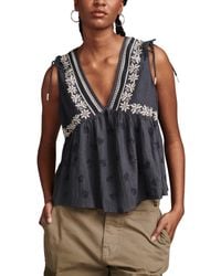 Lucky Brand - Ruched Shoulder Deep V Top - Lyst