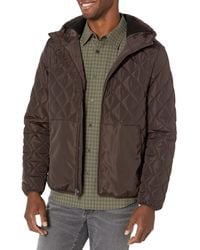 Kenneth Cole - Diamond Quilted Puffer Jacket With Sherpa Lined Hood - Lyst