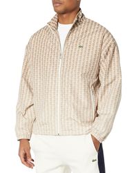 Lacoste - Long Sleeve Aop L Full Zip Hoodless Blouson Jacket W/arm Stripes & Large Croc Back Graphic - Lyst