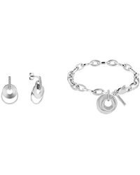 Calvin Klein Silver Dangle And Drop Earrings With Silver Chain Bracelet - Metallic
