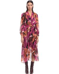 Donna Morgan - Faux Wrap Shawl Collar High-low Dress With Waist Tie - Lyst