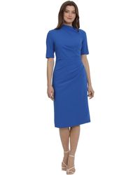 Maggy London - S Dresses Side Pleat With Asymmetric Neck And Elbow Sleeves - Lyst