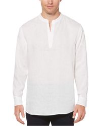 Perry Ellis - Long Sleeve 100% Linen Popover Shirt With Banded Collar - Lyst