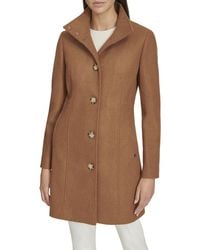 Calvin Klein - Faux Wool Coat – Long Button Front Dress Coat With Stand - Lyst