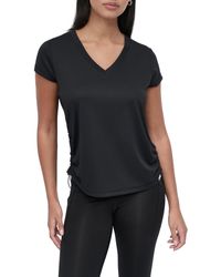 DKNY - Short Sleeve V-neck Tech Ruched Side Seam Active T-shirt - Lyst