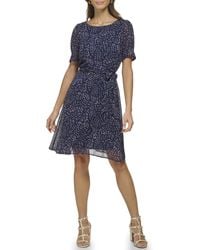DKNY - Puff Sleeve Tie Waist A-line Mini Dress - Lyst