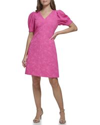 Tommy Hilfiger - Puff Sleeve V-Neck Shift Mini Dress Kleid - Lyst