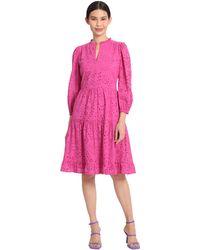 Maggy London - Mini Ruffle Mock Neck Eyelet Dress With Tiered Skirt - Lyst