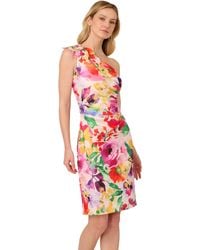 Adrianna Papell - Petite Print One Shoulder Dress - Lyst