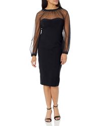 Maggy London - Womens Long Sleeve Illusion Sheath With Back V-neck Dress - Lyst