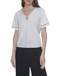 Karl Lagerfeld - Paris Short Sleeve V-neck With Crystal Bow Top - Lyst