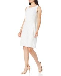 Nine West - S/l Lace Dress With Solid Side Crepe Panels - Lyst