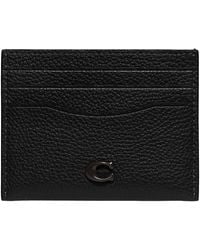 COACH - Flat Card Case In Pebble Leather W/sculpted C Hardware Branding Black One Size - Lyst