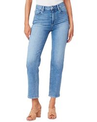 PAIGE - Womens Stella Crop Straight Leg High Rise In Seawater Disstressed Jeans - Lyst