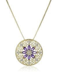 Amazon Essentials - Amazon Collection 18k Women Yellow Gold Plated Sterling Silver Genuine Amethyst And Diamond Accent Filigree Dala Pendant - Lyst