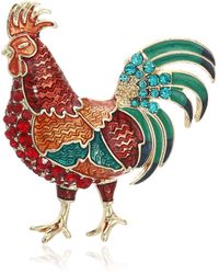 Napier Classics Red And Multi Rooster Brooches And Pin - Multicolor