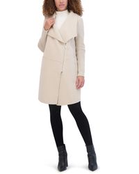 Kenneth Cole - Asymmetrical Zip Front Double Face Wool With Rib Knit Sleeve Coat - Lyst