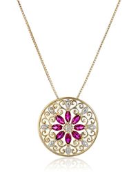 Amazon Essentials - Amazon Collection 18k Yellow Gold-plated Sterling Silver Dala Created Ruby Filigree Pendant Necklace - Lyst