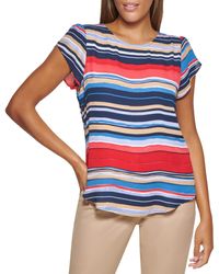 DKNY - Short Puff Sleeve Crew Neck Top - Lyst