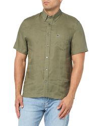 Lacoste - Short Sleeve Regular Fit Linen Casual Button Down Shirt W/front Pocket - Lyst