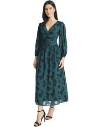 Maggy London - Long Sleeve V Neck Fit & Flare Midi Elegant Special Occasion Wedding Guest Dresses - Lyst