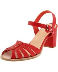 Swedish Hasbeens - High Heeled Leather Sandal Ankle-strap Sandal,red,11 M Us - Lyst
