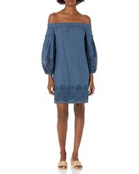 Vince Camuto - Cotton Eyelet Off The Shoulder Balloon Sleeve Shift Dress - Lyst