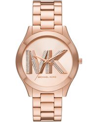 Michael Kors - Slim Runway Logo Rose Gold-tone Stainless Steel Bracelet Watch - Lyst