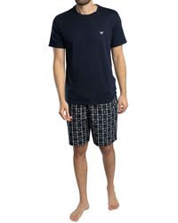 Emporio Armani - Yard Dyed Woven Cotton Pajama Short And Tee Set - Lyst