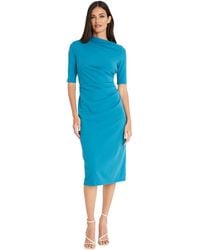 Maggy London - S Side Pleat With Asymmetric Neck And Elbow Sleeves Dress - Lyst