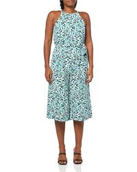 Vince Camuto - Petite Sleeveless High Neck Tie Waist Capri Jumpsuit - Lyst