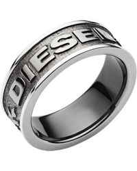 DIESEL - Gunmetal Gray Stainless Steel Logo Band Ring - Lyst