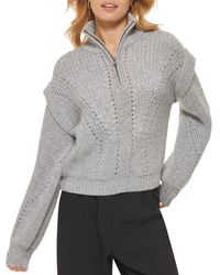 DKNY - Quarter Zip Cable Knit Long Sleeve Sweater - Lyst
