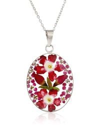 Amazon Essentials - Sterling Silver Multi Pressed Flower Oval Pendant Necklace - Lyst