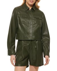 DKNY - Button Front Vegan Leather Long Sleeve Jacket - Lyst