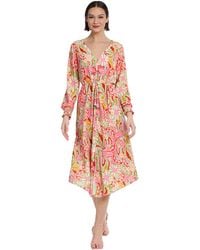 Donna Morgan - Floral Printed V-neck Midi Dress Summer Fun Day Event Date Guest Of - Lyst
