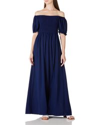 FIND Casual Off Shoulder Side Slit Strapless Maxi Dresses Summer Puff Sleeve Beach Long Dress Loose Navy - Blue
