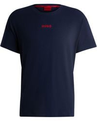 HUGO - Linked T-Shirt Pyjama-Shirt aus elastischem Baumwoll-Jersey mit rotem Logo Dunkelblau S - Lyst