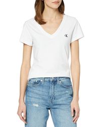 Calvin Klein - Jeans T-shirt Met Korte Mouwen V-hals Logo Borduurwerk Wit - Lyst