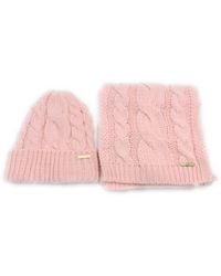 Michael Kors - SET Schal&Mütze I Zopfmuster I Winterschal I Beanie I Wollschal I Wintermütze I One Size I Weiche Acrylwolle I Logo I Goldener - Lyst