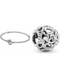 PANDORA - Armband Moments Herz-Unendlichkeits-Verschluss Silber 599365C00 19 cm & All Over-Herzen Charm Sterling-Silber 11 x 11 x 10,7 mm - Lyst
