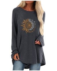 Superdry - Lalaluka Blouse Tunic Summer Spring Long Sleeve Sun Moon Print Flounce Loose T-shirt Tunic T Shirt Top T-shirt Shirt Long - Lyst