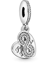 PANDORA - Moments Sterling Silver Forever Friends Heart Cubic Zirconia Dangle Charm For Bracelet - Lyst