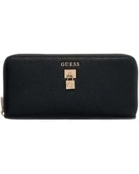 Guess - Portemonnee Yesba Slg Large Zip Around Wallet Black Zwart - Lyst