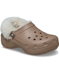 Crocs™ - Classic Platform Fuzz Lined Clog Latte Size 6 Uk - Lyst