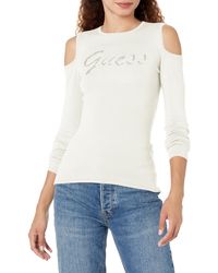 Guess - Long Sleeve Cold Shoulder Logo Sweater - Lyst