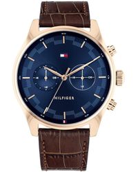 Tommy Hilfiger - Analogue Multifunction Quartz Watch For Men With Brown Leather Strap - 1710423 - Lyst