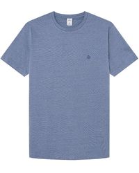 Springfield - Reconsider Microstripes Basic T-shirt Met Borduurboom In Contrasterende Kleur - Lyst