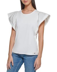 Calvin Klein - Essential Cotton Modal Jersey Ruffle Sleeve Shirt - Lyst