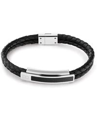 Tommy Hilfiger - Jewelry Carbon Fiber Leather Bracelet Color: Black - Lyst